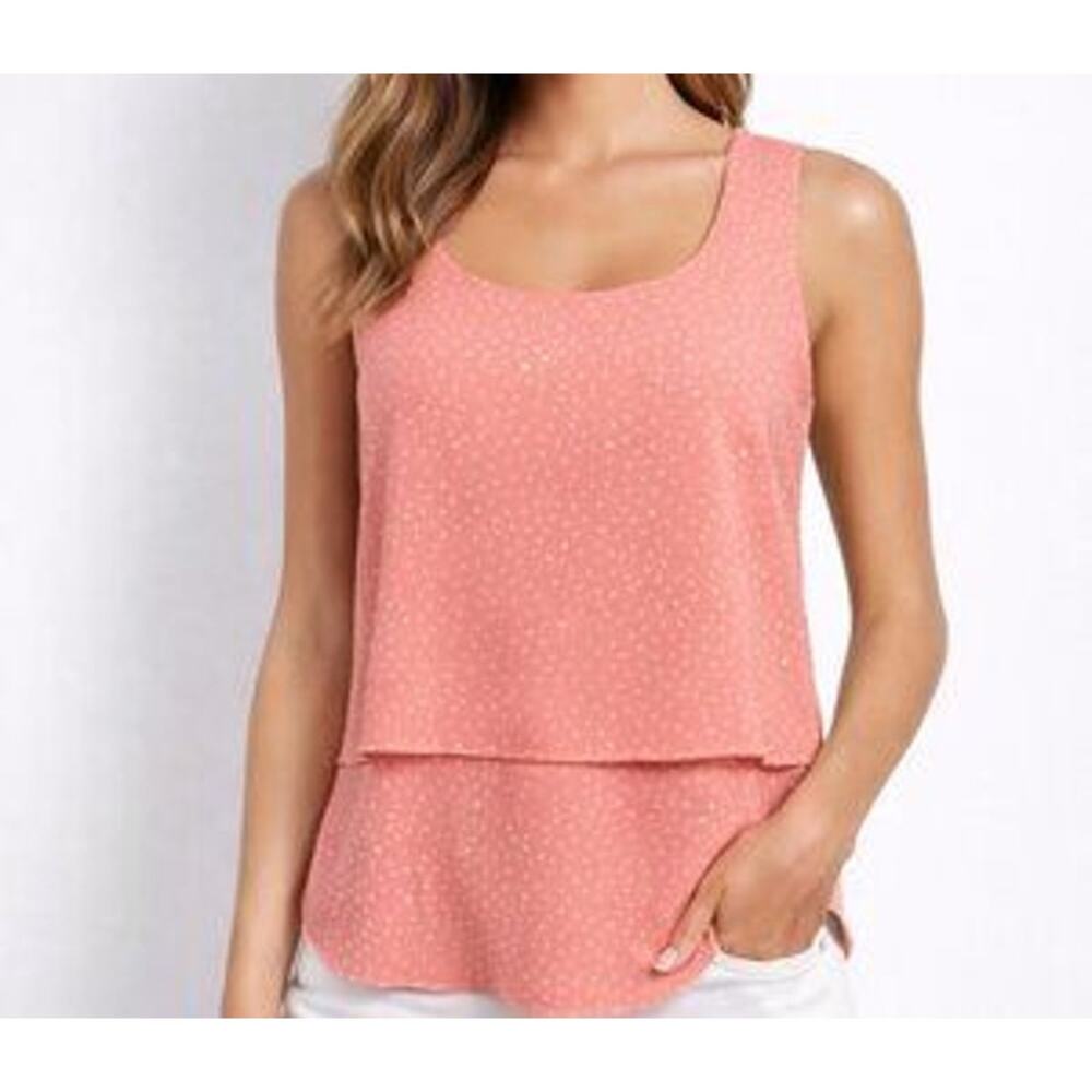 Ann Taylor Petite Pink and White Polka Dot Blouse